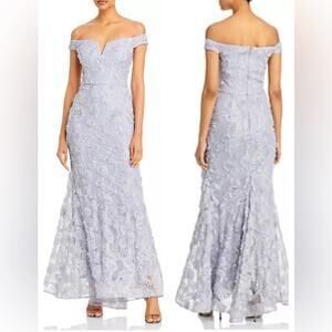 NWT AQUA Textured Floral Off-Shoulder Lace Dress Blue Size 12 Prom Wedding Gown